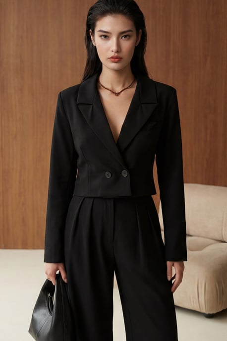 Jacke mit Knöpfen und plissierte Hose Zweiteiliges Set - Image 2