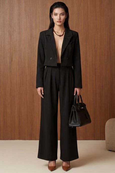 Jacke mit Knöpfen und plissierte Hose Zweiteiliges Set - Image 3