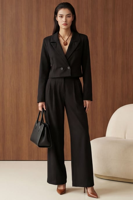 Jacke mit Knöpfen und plissierte Hose Zweiteiliges Set - Image 5
