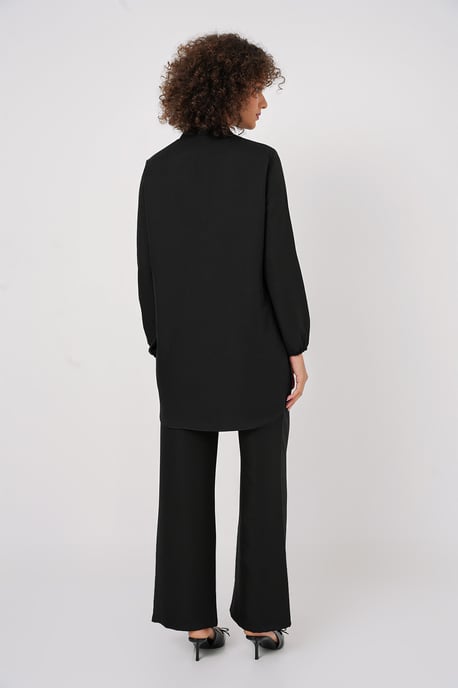 Strukturierter Leinenmischung Langarm-Tunika und Weite Hosen Set - Image 5