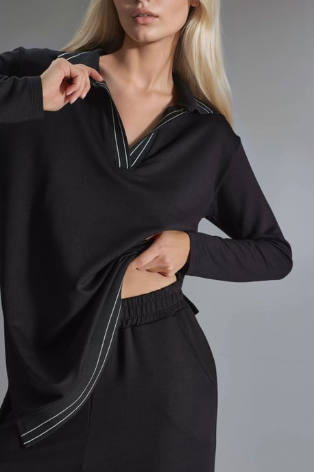 Gestreiftes Detail Polo-Kragen Zweiteiler Set - Image 6
