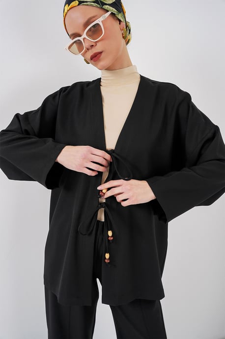 V-Ausschnitt Cardigan und weite Hosen Set - Image 2