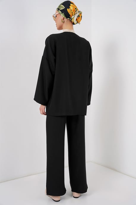 V-Ausschnitt Cardigan und weite Hosen Set - Image 6
