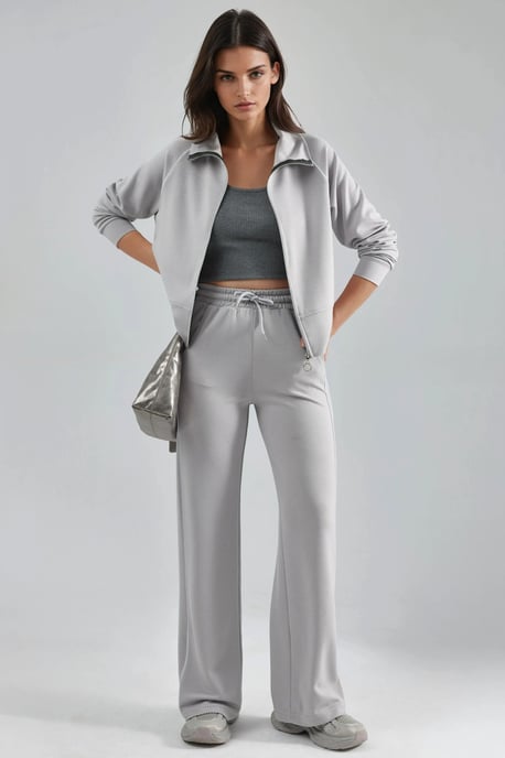Modal Touch Sweatshirt mit Reißverschluss und Hose im Zwei-Teile-Set - Image 1