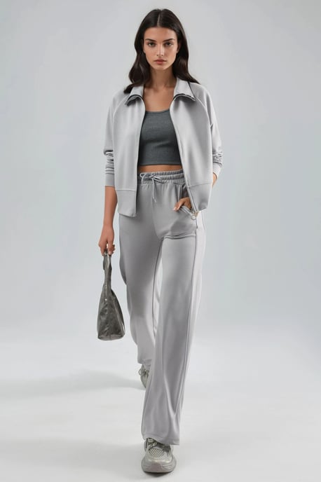 Modal Touch Sweatshirt mit Reißverschluss und Hose im Zwei-Teile-Set - Image 3