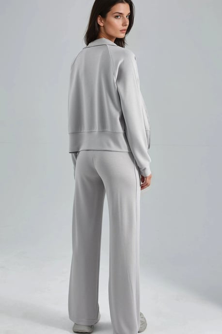 Modal Touch Sweatshirt mit Reißverschluss und Hose im Zwei-Teile-Set - Image 4