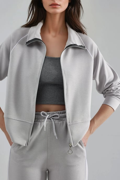 Modal Touch Sweatshirt mit Reißverschluss und Hose im Zwei-Teile-Set - Image 5