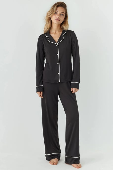 Entspannt geschnittenes Langarm-Pyjama-Set mit extra weichem Griff und Hemdkragen - Image 1