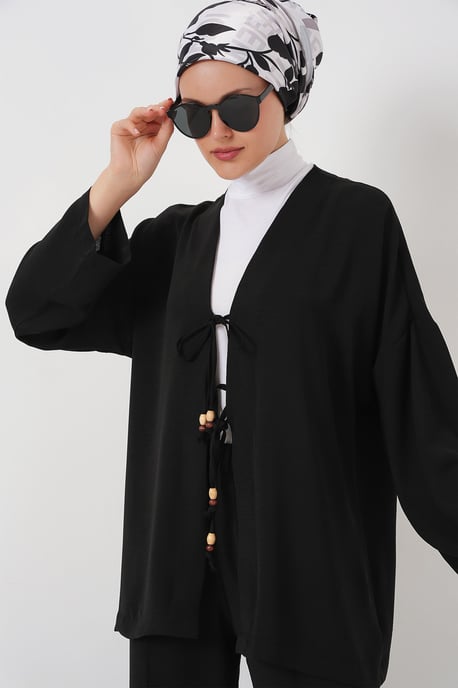 Strukturiertes V-Ausschnitt Langarm-Cardigan- und Hosen-Set - Image 2