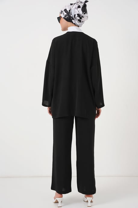 Strukturiertes V-Ausschnitt Langarm-Cardigan- und Hosen-Set - Image 6