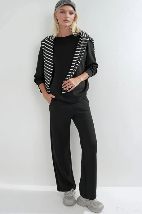 Modal Touch Rundhalsausschnitt Sweatshirt und Weite Hosen Zweiteiliges Set - Image 1