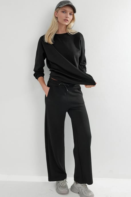 Modal Touch Rundhalsausschnitt Sweatshirt und Weite Hosen Zweiteiliges Set - Image 2