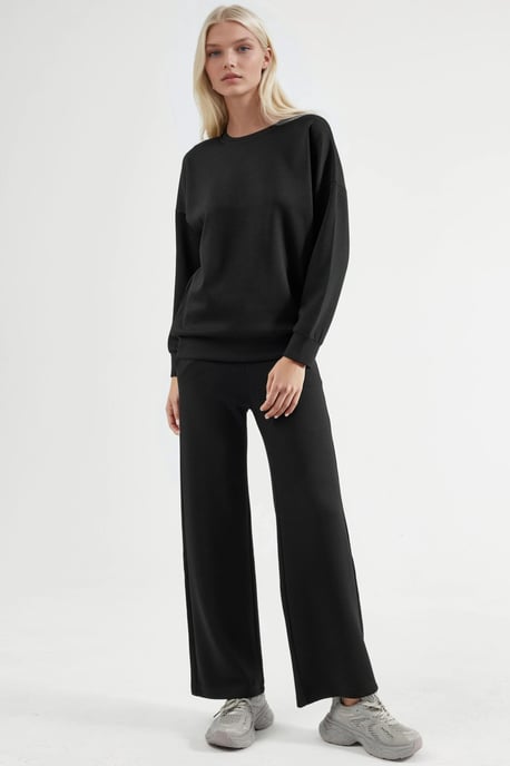 Modal Touch Rundhalsausschnitt Sweatshirt und Weite Hosen Zweiteiliges Set - Image 6