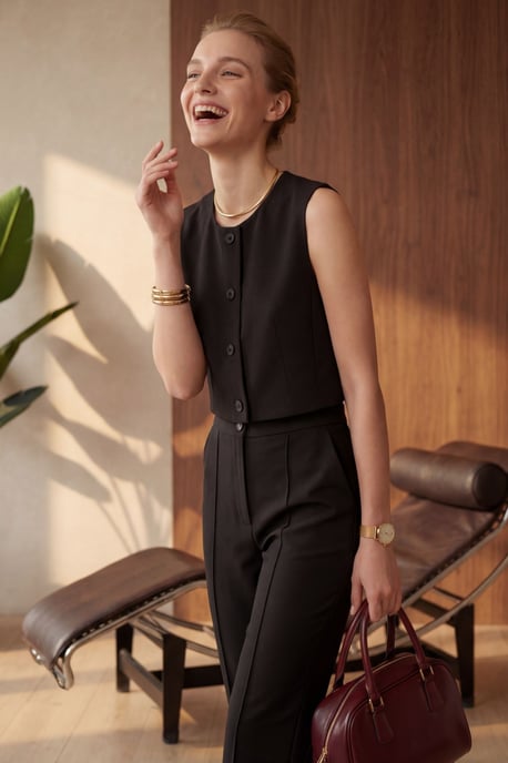 Crew-Neck Crop-Top und Hohe Taille Hose Zweiteiliges Set - Image 2
