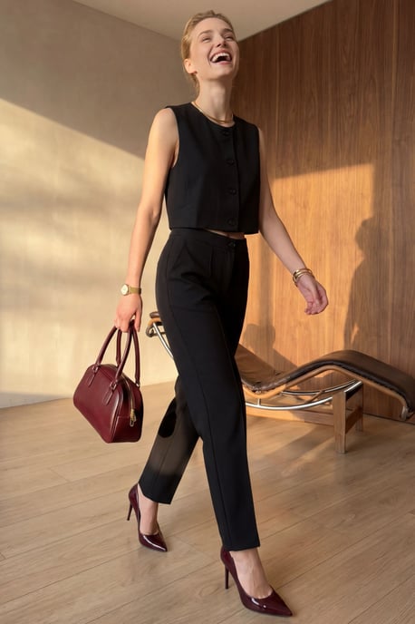 Crew-Neck Crop-Top und Hohe Taille Hose Zweiteiliges Set - Image 6