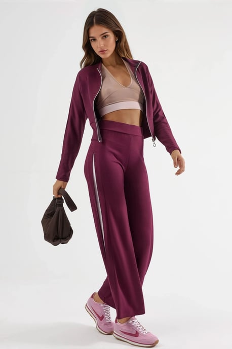 Modal Touch Hohe Taille Weite Bein Zweiteiliges Set mit Reißverschlusskragen - Image 5