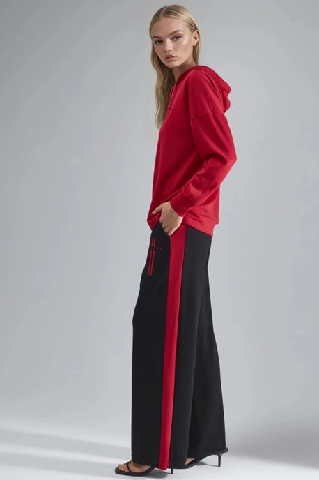 Modal Touch Kapuzen-Sweatshirt & gestreifte Detail-Hosen Set - Image 2
