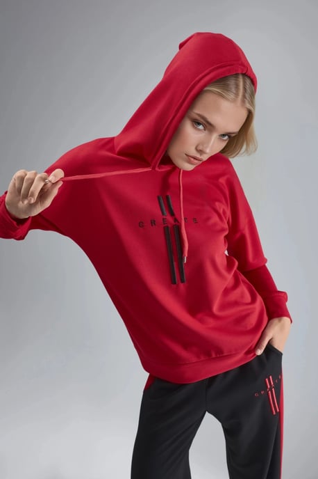Modal Touch Kapuzen-Sweatshirt & gestreifte Detail-Hosen Set - Image 4