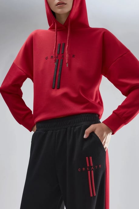 Modal Touch Kapuzen-Sweatshirt & gestreifte Detail-Hosen Set - Image 6