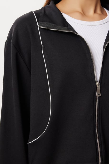 Kontrastbesatz Detail Reißverschluss Sweatshirt & Jogger Zweiteiler Set - Image 5