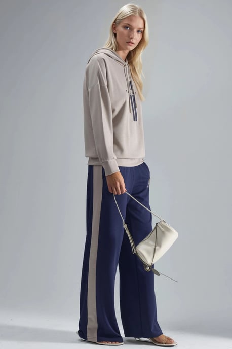 Modal Touch Kapuzen-Sweatshirt & gestreifte Detail-Hosen Set - Image 4