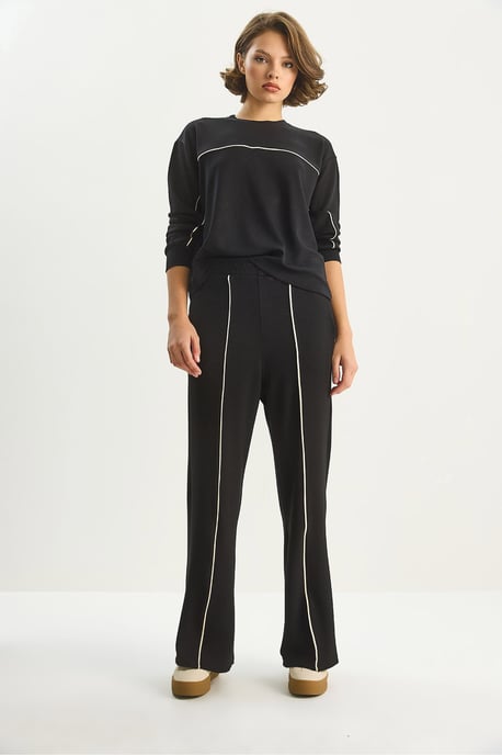 Gestreiftes Hochgeschnittenes Langarm-Zweiteiliges Outfit Set - Image 2