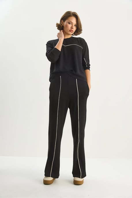 Gestreiftes Hochgeschnittenes Langarm-Zweiteiliges Outfit Set - Image 3