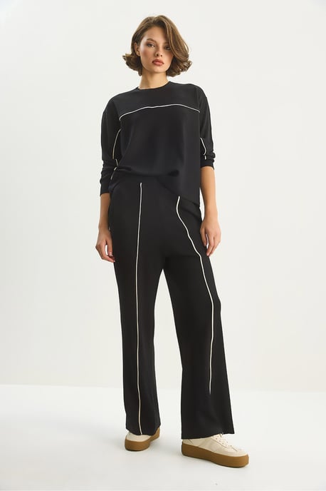 Gestreiftes Hochgeschnittenes Langarm-Zweiteiliges Outfit Set - Image 4