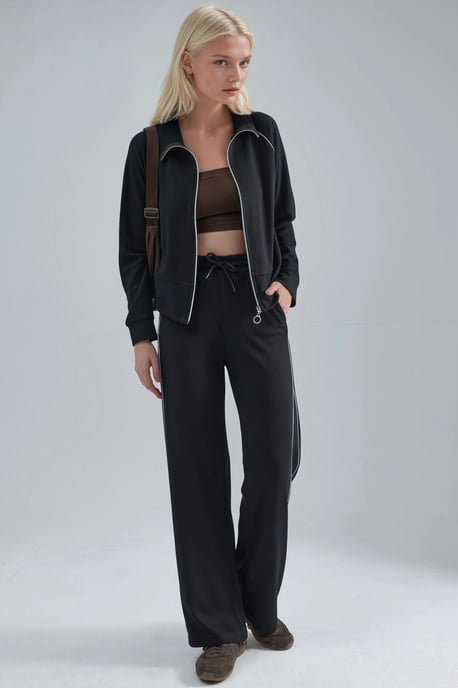 Modal Touch Sweatshirt mit Reißverschluss und Hose im Zwei-Teile-Set - Image 1