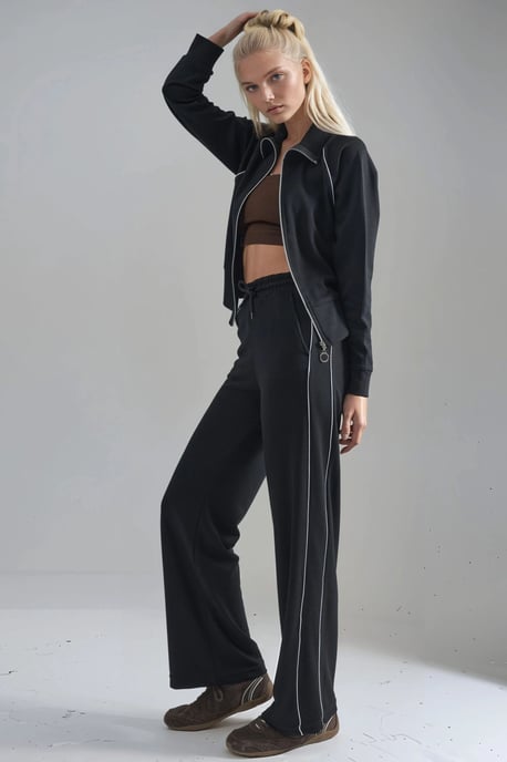Modal Touch Sweatshirt mit Reißverschluss und Hose im Zwei-Teile-Set - Image 2