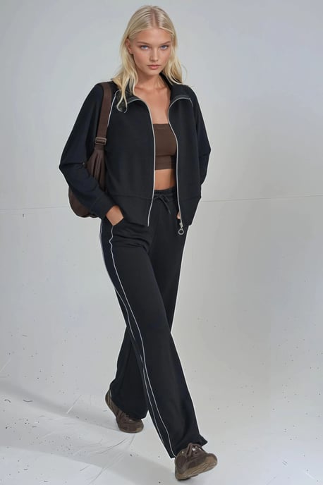 Modal Touch Sweatshirt mit Reißverschluss und Hose im Zwei-Teile-Set - Image 3