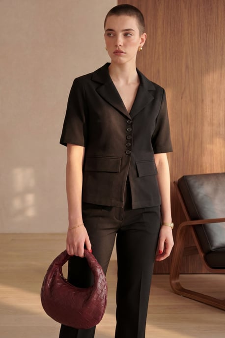 Knopffreies Kurzarmjacke und Hose Zweiteiliges Set - Image 4