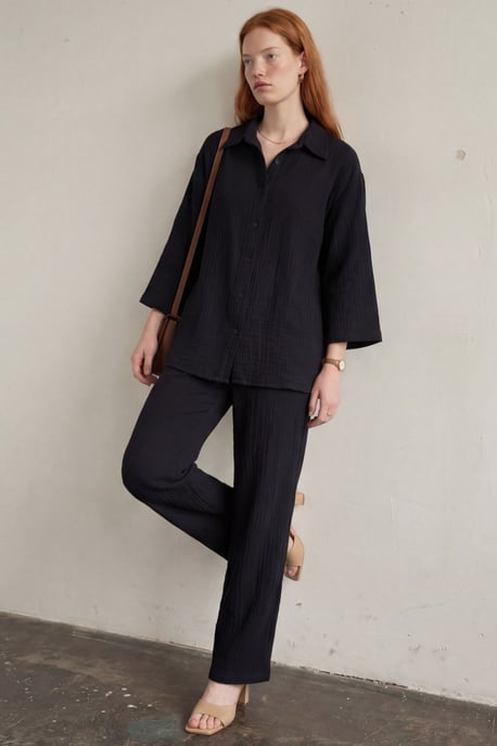 Musselin Stoff Zwei-Teiliges Set mit Shirt und Hose - Image 2