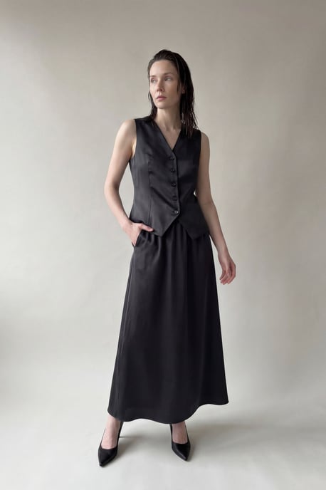V-Ausschnitt Weste und Maxi-Rock Satin Zweiteiliges Set - Image 2