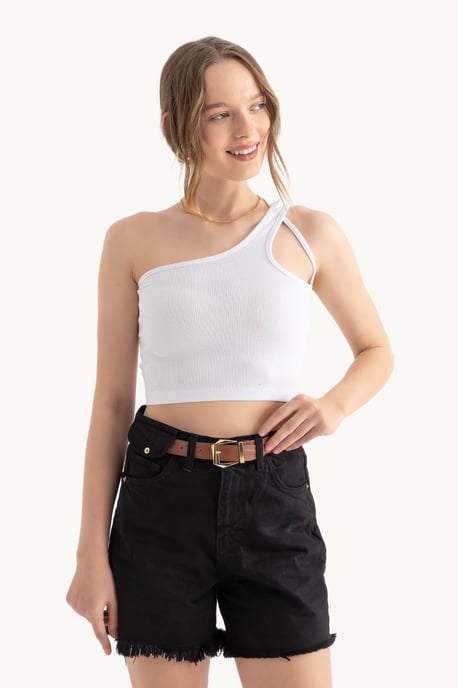 Einseitiges ärmelloses Basic Cropped Top - Image 3