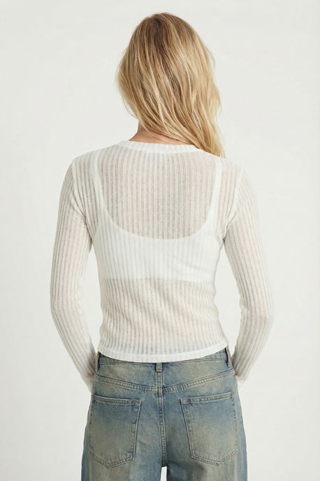 Rippstrick Crew-Neck Langarm Cropped Top - Image 6