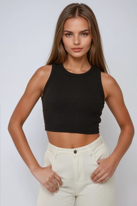 Rippstrick-Ärmelloses Cropped Top mit Rundhalsausschnitt - Image 1