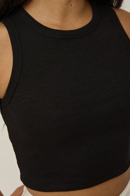 Rippstrick-Ärmelloses Cropped Top mit Rundhalsausschnitt - Image 3