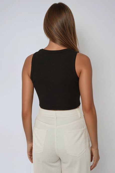 Rippstrick-Ärmelloses Cropped Top mit Rundhalsausschnitt - Image 4