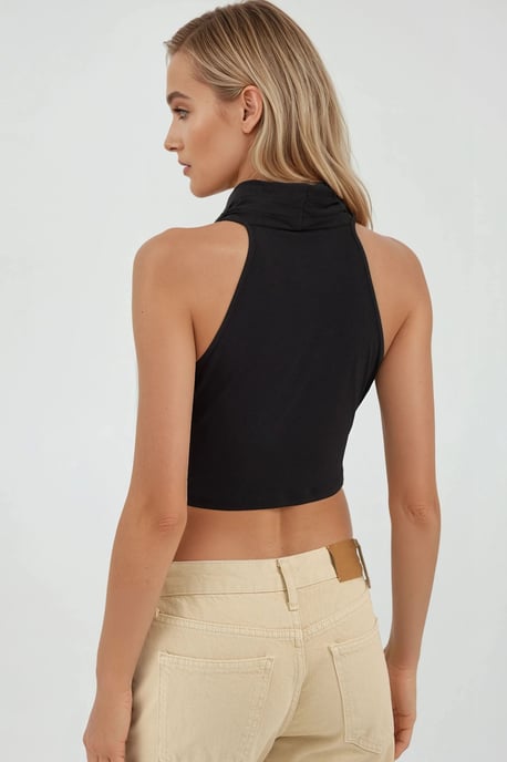 Drapierter Schalkragen ärmelloses Crop Top - Image 3