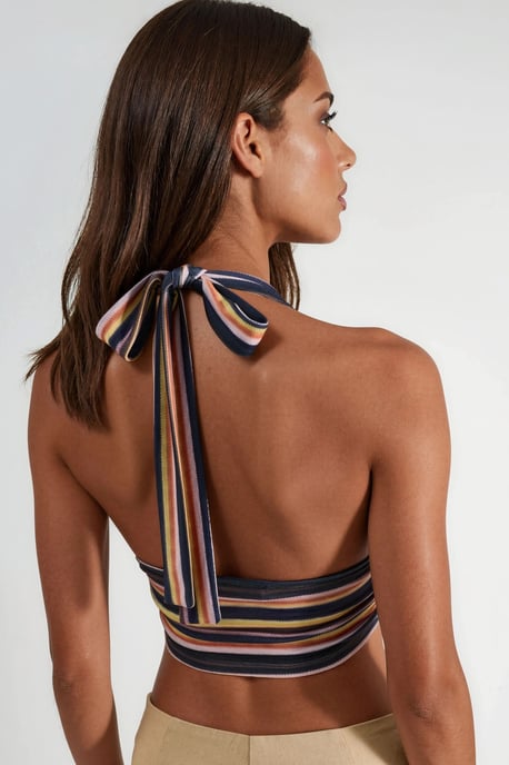 Gestreiftes Halter-Raffung Crop Top - Image 3
