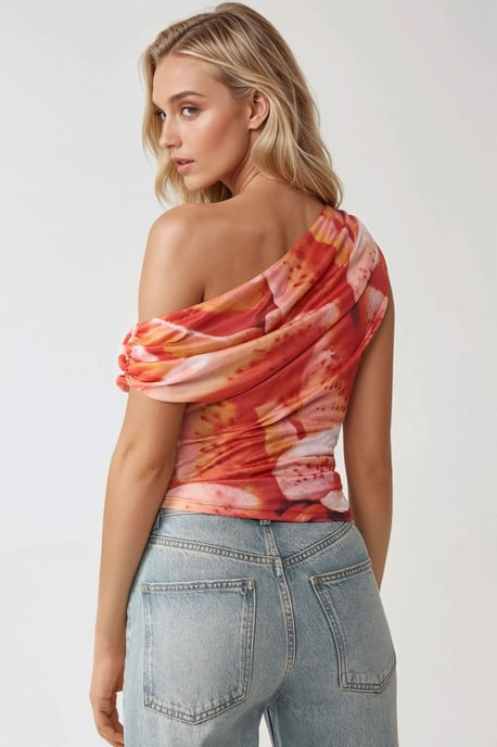 Abstraktes Print Asymmetrisches Enges Crop Top - Image 5