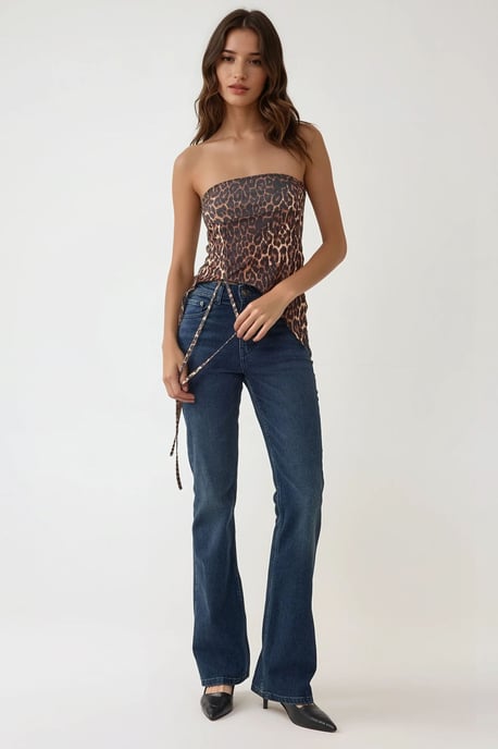 Leopardenmuster Strapless Figurbetontes Bedrucktes Crop Top - Image 1