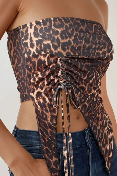 Leopardenmuster Strapless Figurbetontes Bedrucktes Crop Top - Image 4