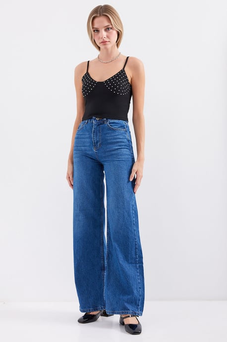 Steinverziertes Enges Crop Top mit V-Ausschnitt - Image 2