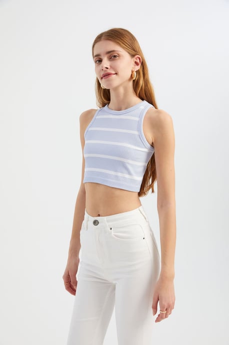 Gestreiftes cropped T-Shirt mit Rundhalsausschnitt - Image 2