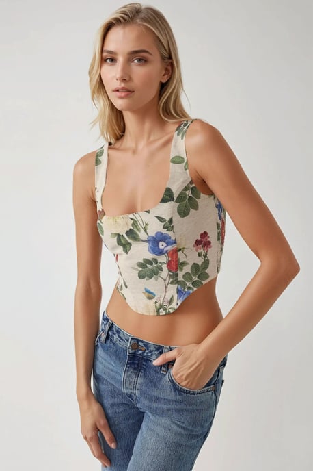 Hiccup Crop-Top mit quadratischem Ausschnitt und Blumenmuster - Mehrfarbig - Image 3