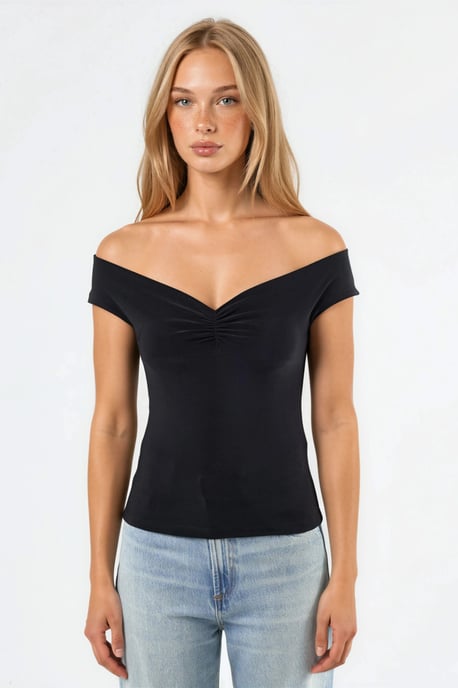 Off-Shoulder Enganliegendes Sandfarbenes Crop Top - Image 6