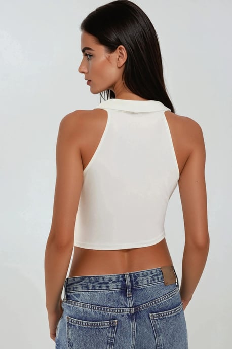 Drapierter Cowl-Hals Ärmelloses Crop-Top - Image 3