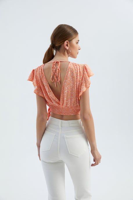 Blumiges V-Ausschnitt Crop Top mit Seitenschnürung - Image 5